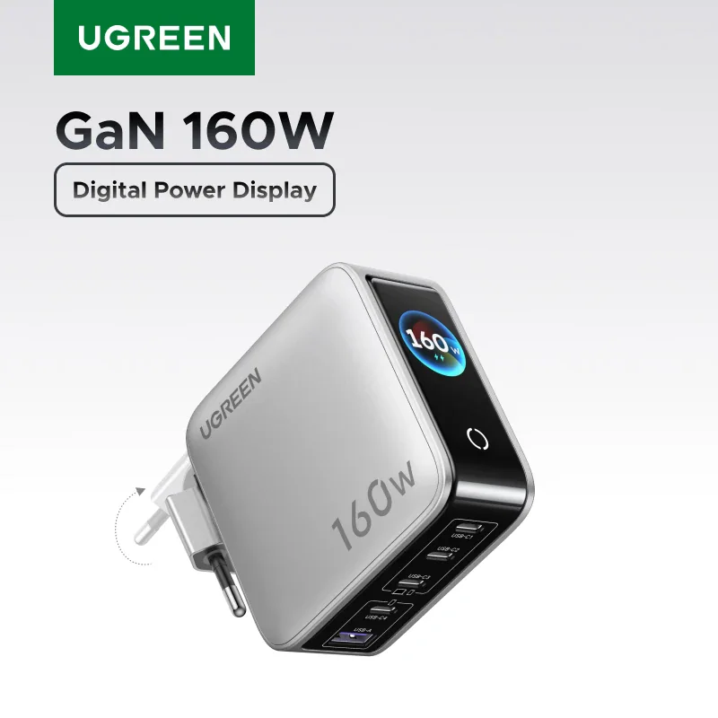 UGREEN 160 Вт GaN — сетевой адаптер с интеллектуальным дисплеем