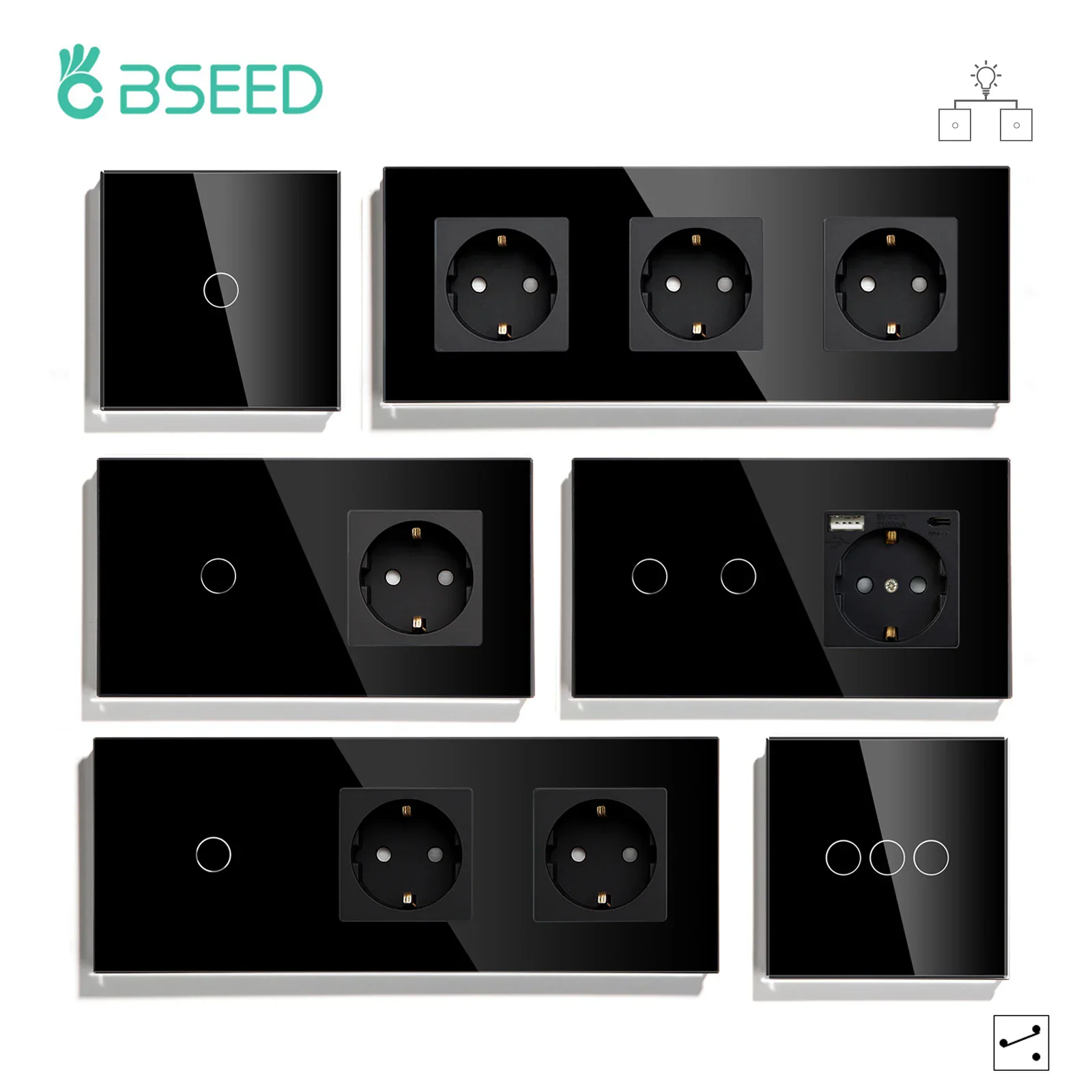 BSEED Touch — черный сенсорный выключатель на 1–3 канала