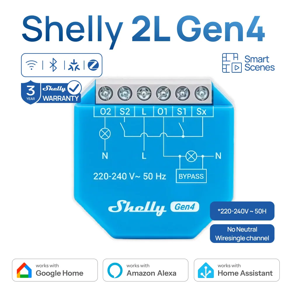 Shelly 2L Gen4 — двухканальное реле для управления освещением