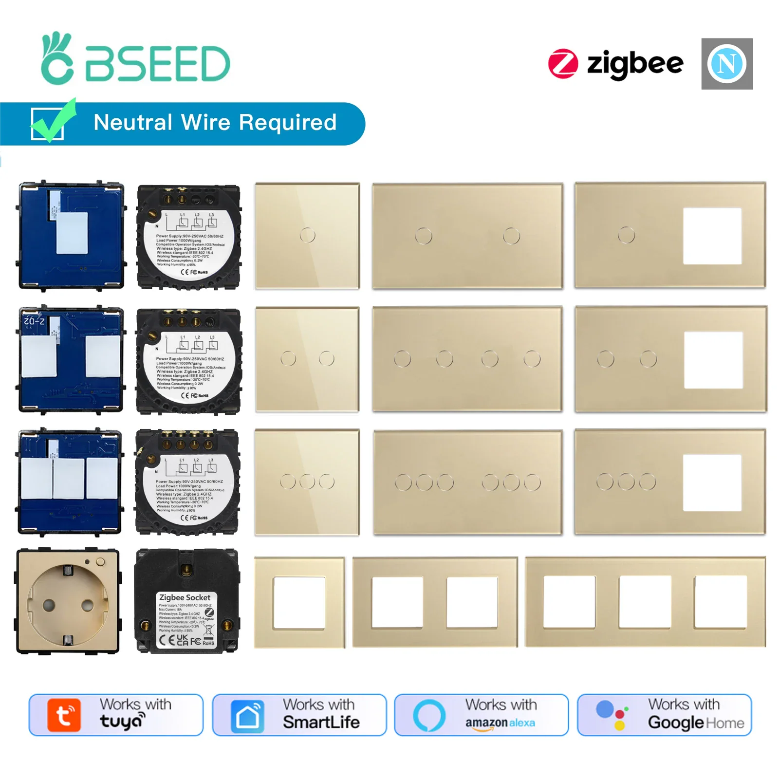 BSEED Zigbee — сенсорный выключатель на 1–3 линии освещения