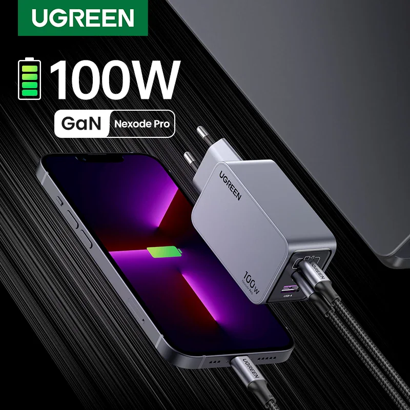 UGREEN 100 Вт GaN — зарядное устройство для ноутбука и смартфона
